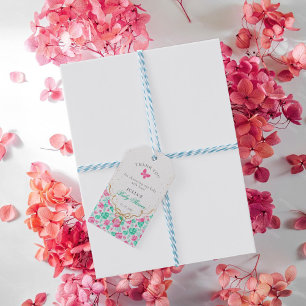 Lieve Roze Roos Bloemenen Gouden Strik Babyshower Cadeaulabel