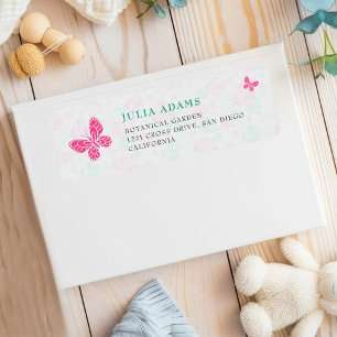 Lieve Roze Roos Bloemenen Gouden Strik Babyshower Etiket