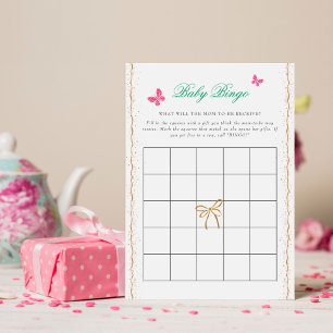 Lieve Roze Roos Bloemenen Gouden Strik Babyshower Kaart