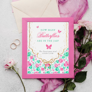 Lieve Roze Roos Bloemenen Gouden Strik Babyshower Poster