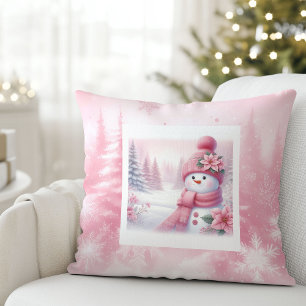 Lieve Roze Sneeuwman Kerst Scene Kinderkamer Kussen