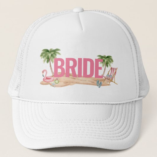 Lieve Roze Strand Bruidsfeest Bruid Trucker Pet (Voorkant)