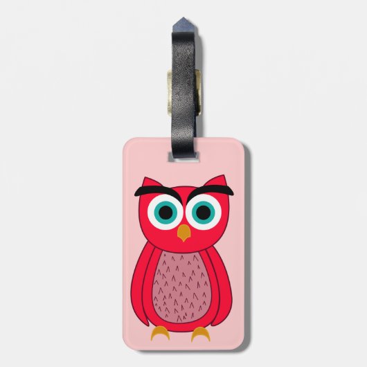 Lieve Roze Uil Illustratie Bagagelabel (Achterkant verticaal)