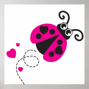 Lieve roze vliegende lieveheersbeestje kinderkamer poster