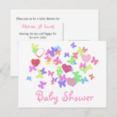 lieve roze vlinders en harten baby shower uitnodiging briefkaart (Voorkant / Achterkant)