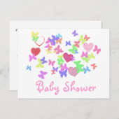lieve roze vlinders en hartjes baby shower uitnodiging briefkaart (Voorkant / Achterkant)