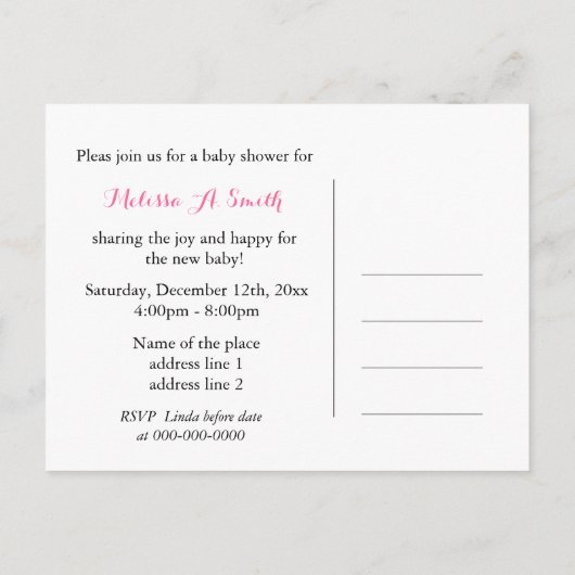 lieve roze vlinders en hartjes baby shower uitnodiging briefkaart (Achterkant)