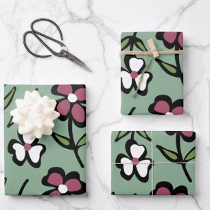lieve roze witte bloemenpatroon inpakpapier vel