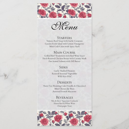 Lieve Rozen Menu Kaart (Voorkant)