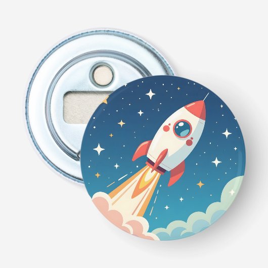 Lieve ruimteraket die opstijgt button flesopener (Voorkant)