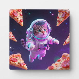 Lieve Ruimtevaartkat Drijvende Pizza Ruimte Avontu Fotoplaat