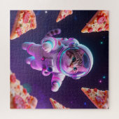 Lieve Ruimtevaartkat Drijvende Pizza Ruimte Avontu Legpuzzel (Horizontaal)