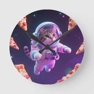 Lieve Ruimtevaartkat Drijvende Pizza Ruimte Avontu Ronde Klok
