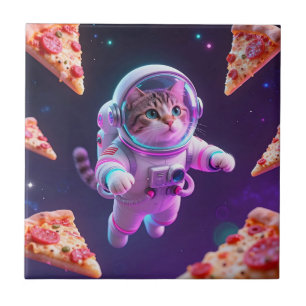 Lieve Ruimtevaartkat Drijvende Pizza Ruimte Avontu Tegeltje