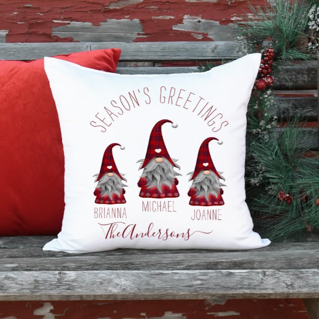 Lieve Rustieke Geruite Gepersonaliseerde Kerstkabo Kussen (Creator heeft geüpload)