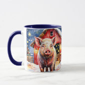 Lieve Rustieke Kerst Varken en Schuur Mok (Links)