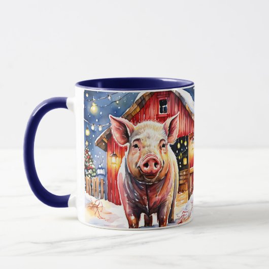 Lieve Rustieke Kerst Varken en Schuur Mok (Links)