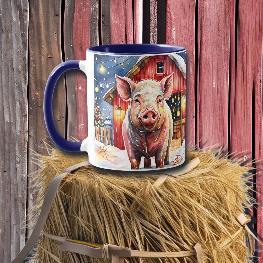 Lieve Rustieke Kerst Varken en Schuur Mok
