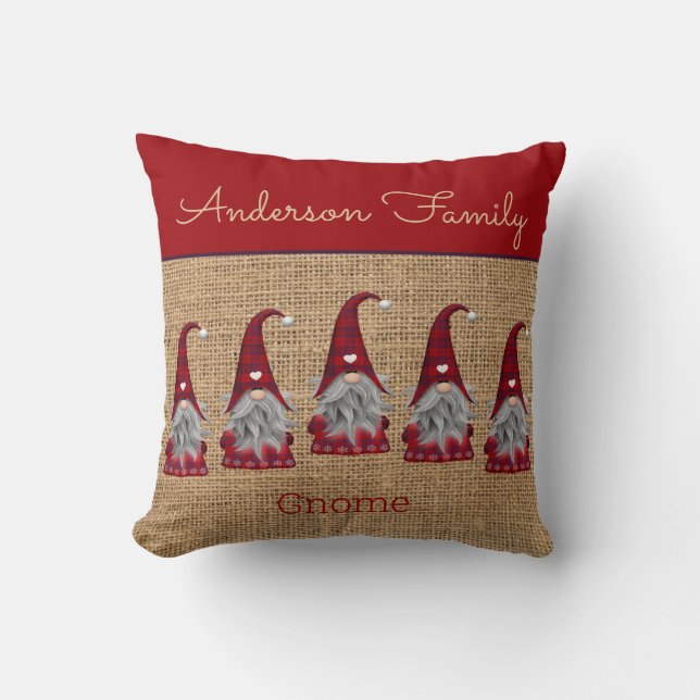 Lieve Rustieke Persoonlijke Kerst Gnome Elf Kussen (Voorkant)