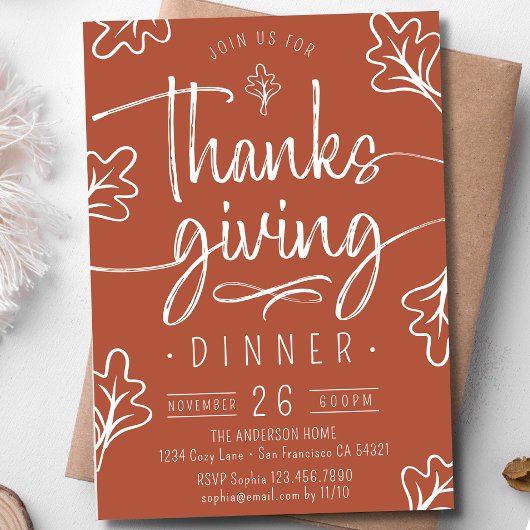 Lieve rustieke Thanksgiving dinerscript Valle blad Kaart
