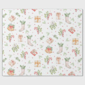 Lieve Rustieke Waterverf Kerstpatroon Cadeaupapier (Vlak)