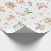 Lieve Rustieke Waterverf Kerstpatroon Cadeaupapier (Hoek)