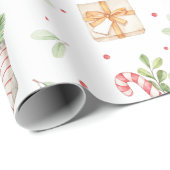 Lieve Rustieke Waterverf Kerstpatroon Cadeaupapier (Rol Hoek)