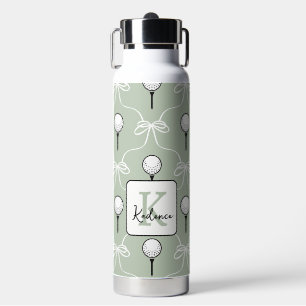 Lieve saliegroene witte strik golfpatroon monogram waterfles