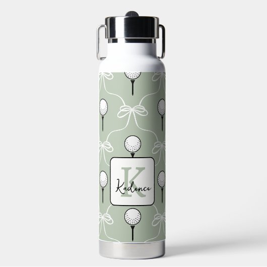 Lieve saliegroene witte strik golfpatroon monogram waterfles (Voorkant)