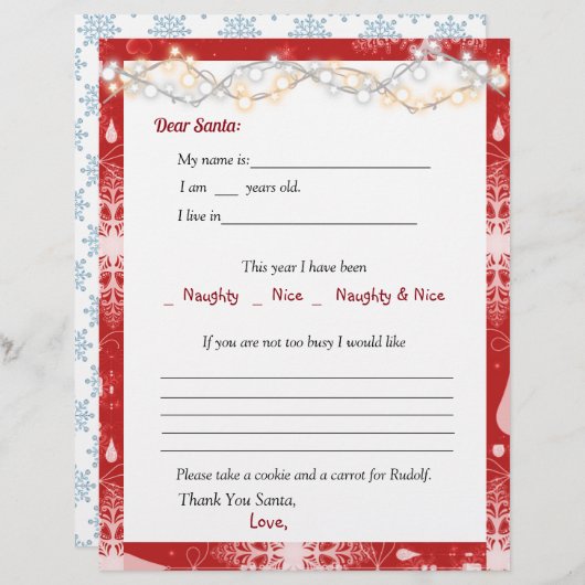 Lieve Santa Letter lichten en sneeuwvlokken (Voorkant / Achterkant)