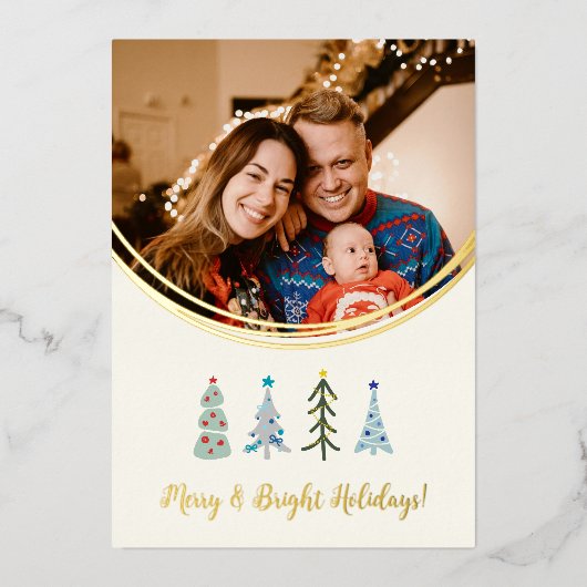 Lieve Scandinavische Kerst foto echt Folie Feestdagenkaart (Voorkant)