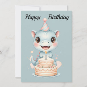 Lieve Schattige Baby Blauwe Dinosaurus Verjaardags Feestdagenkaart