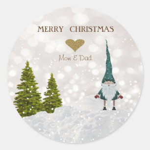 Lieve Schattige Dwerg,Pijnbomen,Sneeuw Ronde Sticker