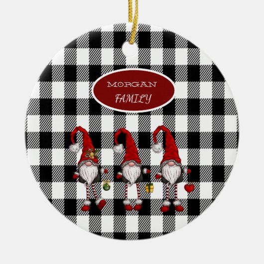 Lieve Schattige Dwergen Buffalo Plaid Keramisch Ornament (Voorkant)