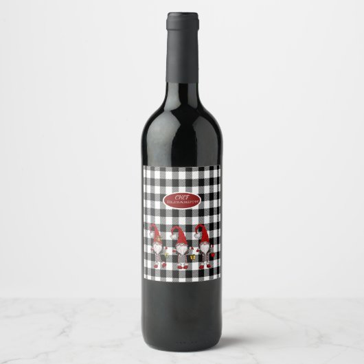 Lieve Schattige Dwergen Buffalo Plaid Wijn Etiket (Voorkant)