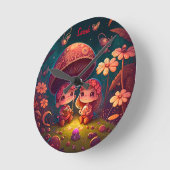 Lieve schattige elfen spelen onder paddenstoelen ronde klok (Hoek)