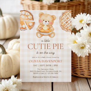 Lieve Schattige Gingham Teddybeer Herfst Baby Show Kaart