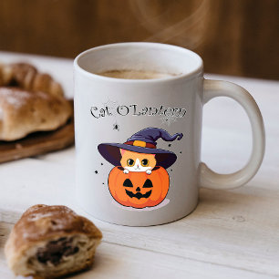 Lieve Schattige Kattenheks met Halloween Jack-O-La Koffiemok