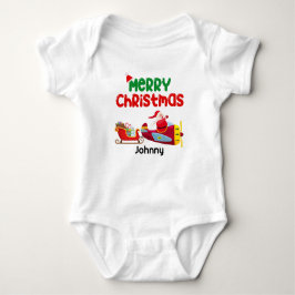 Lieve schattige Kerstman vliegt in vliegtuig en sl Romper