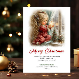 Lieve Schattige Kleine Meisjes Winter Landschap We Feestdagenkaart