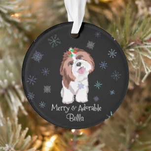 Lieve & Schattige Shih Tzu Met Sneeuwvlok Hond Naa Ornament