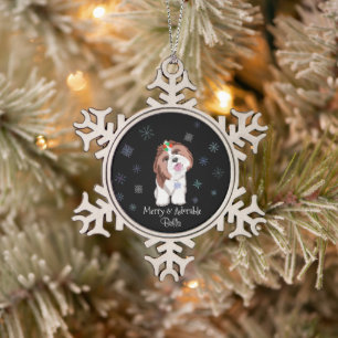 Lieve & Schattige Shih Tzu Met Sneeuwvlok Hond Naa Tin Sneeuwvlok Ornament