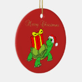 Lieve schildpad kerstmuts,Cadeau vrolijk kerstfees Keramisch Ornament (Rechts)