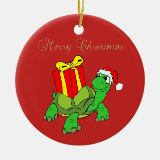 Lieve schildpad kerstmuts,Cadeau vrolijk kerstfees Keramisch Ornament (Voorkant)