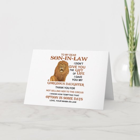 Lieve schoonzoon, ik heb je niet het geschenk van  kaart (Voorkant)