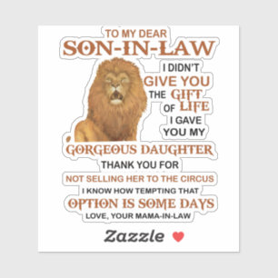 Lieve schoonzoon, ik heb je niet het geschenk van  sticker