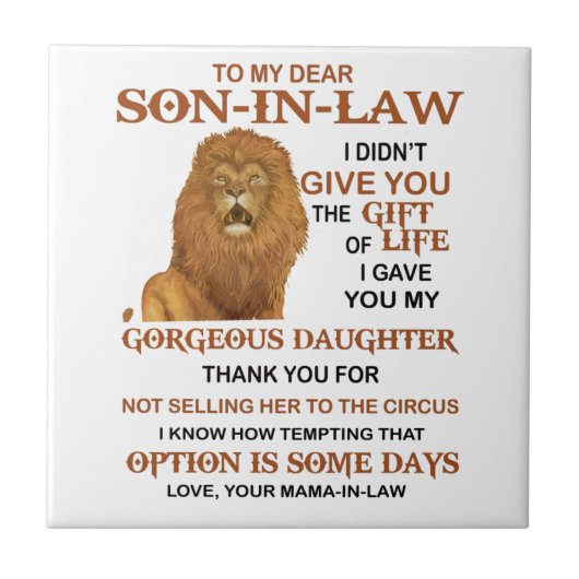 Lieve schoonzoon, ik heb je niet het geschenk van  tegeltje (Voorkant)