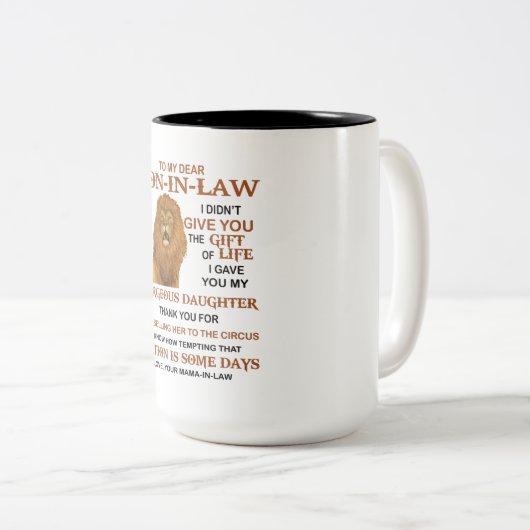 Lieve schoonzoon, ik heb je niet het geschenk van  tweekleurige koffiemok (Voorkant rechts)