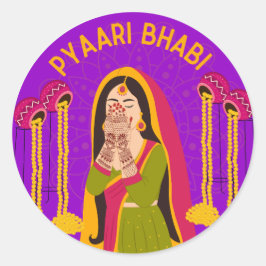 Lieve schoonzus Desi bruiloft Mehndi ontwerp Ronde Sticker