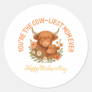 Lieve Schotse Hoogland Koe Moederdag Ronde Sticker